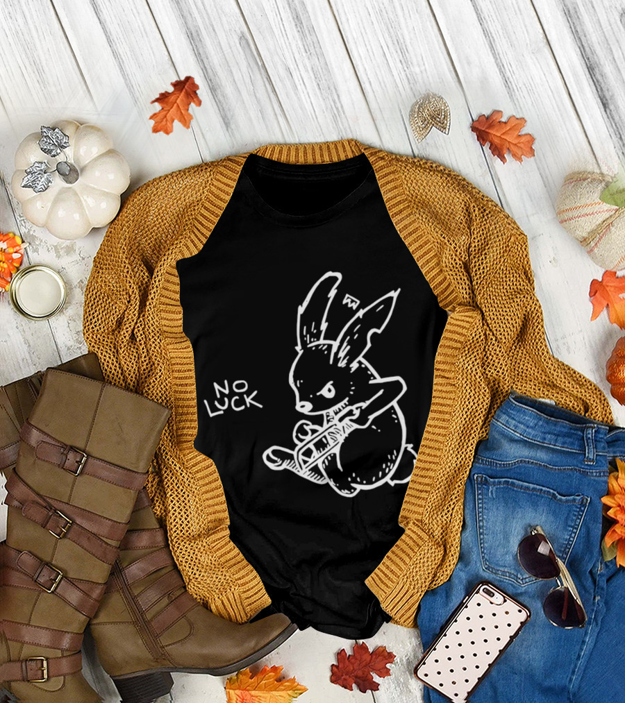 No Luck Angry Rabbit Hacksaw Doodle T-Shirt