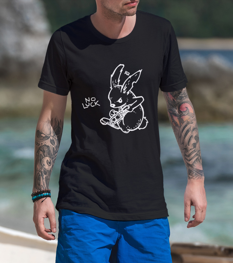 No Luck Angry Rabbit Hacksaw Doodle T-Shirt