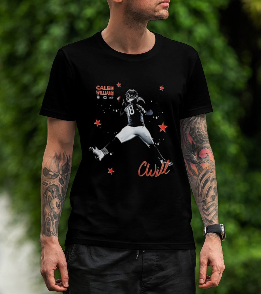 Caleb Williams Cwill 18 Chicago Football Player Throwing Ball Stars T-Shirt