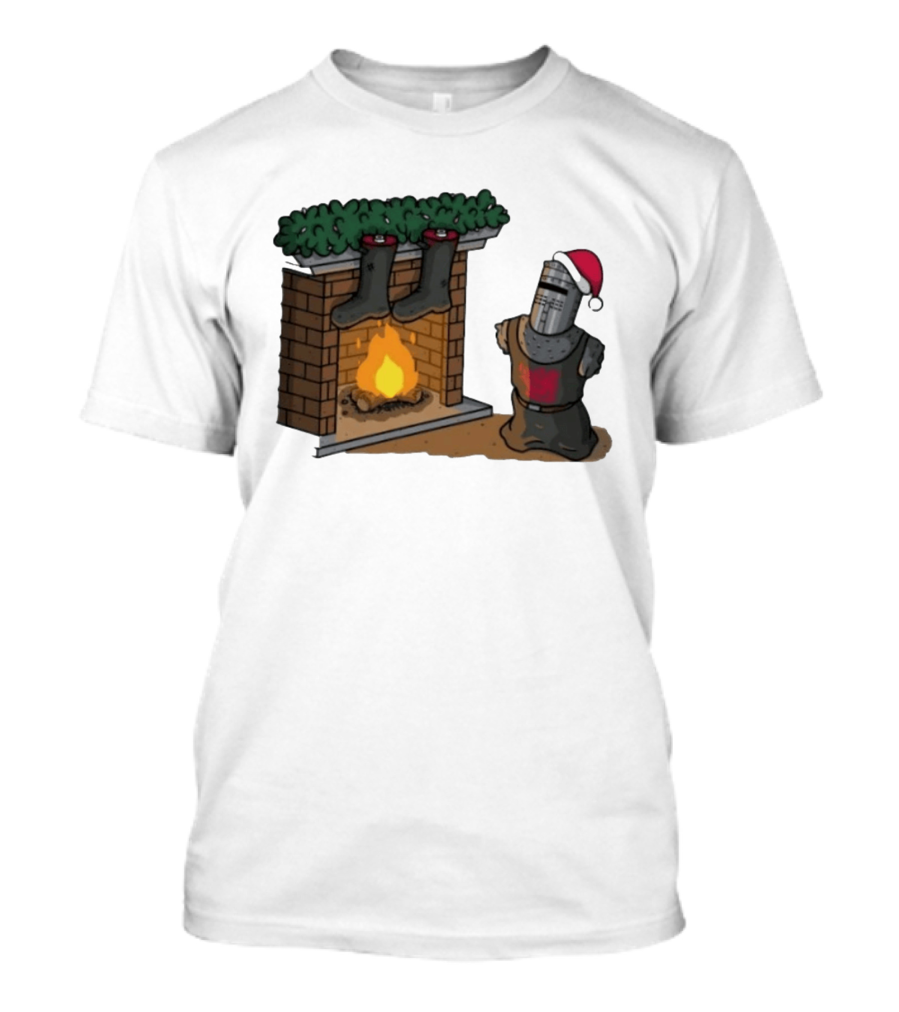 Monty Python Black Knight Christmas Holiday Fireplace Scene T-Shirt