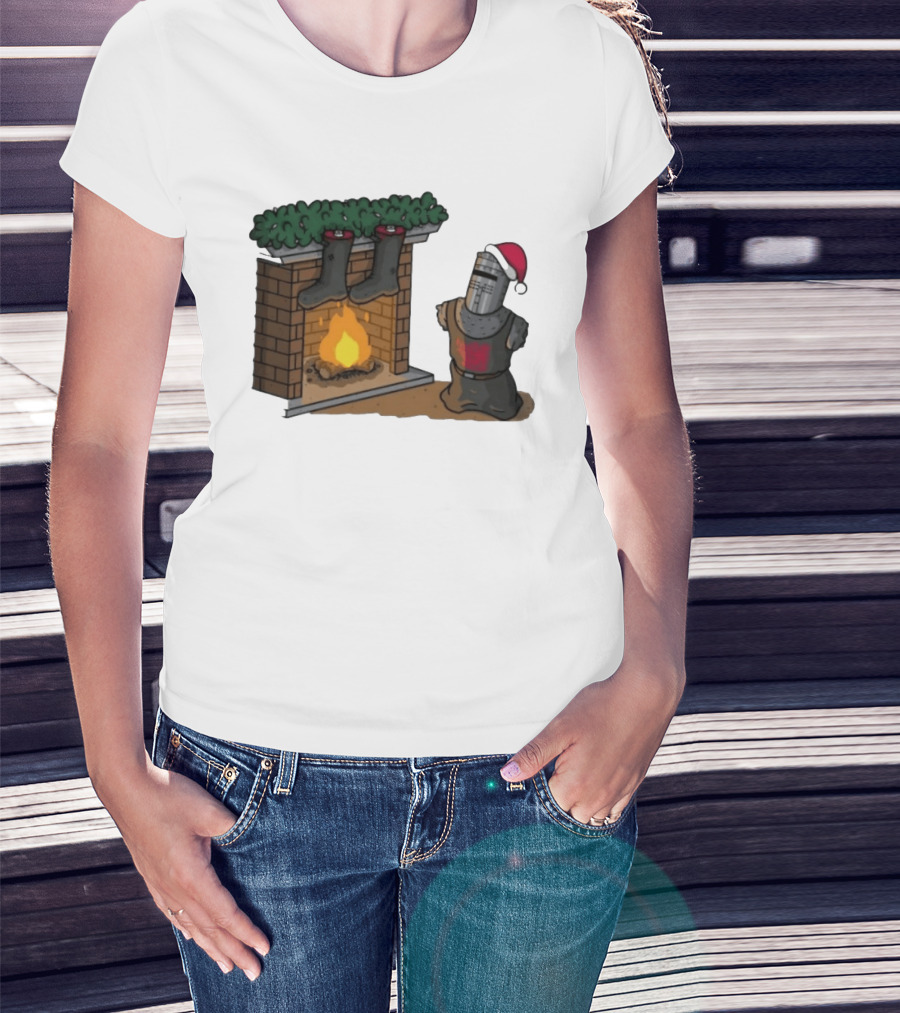 Monty Python Black Knight Christmas Holiday Fireplace Scene T-Shirt