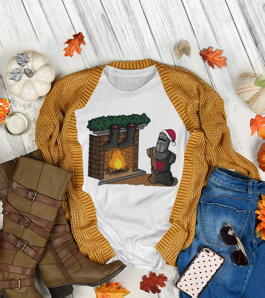 Monty Python Black Knight Christmas Holiday Fireplace Scene T-Shirt