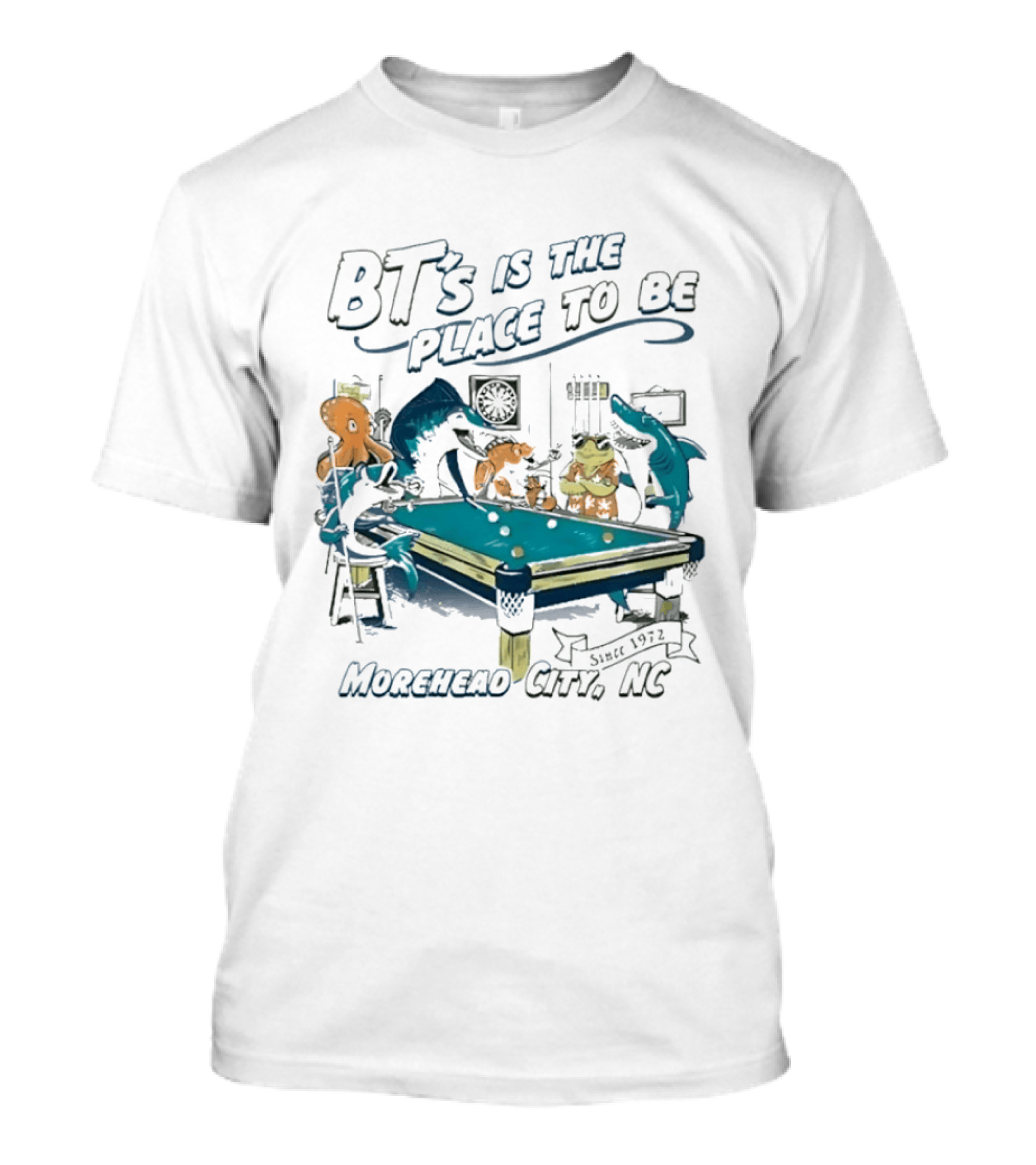 BT's Is The Place To Be Morehead City NC Since 1972 Pool Hall Sea Creatures Playing Billiards T-Shirt