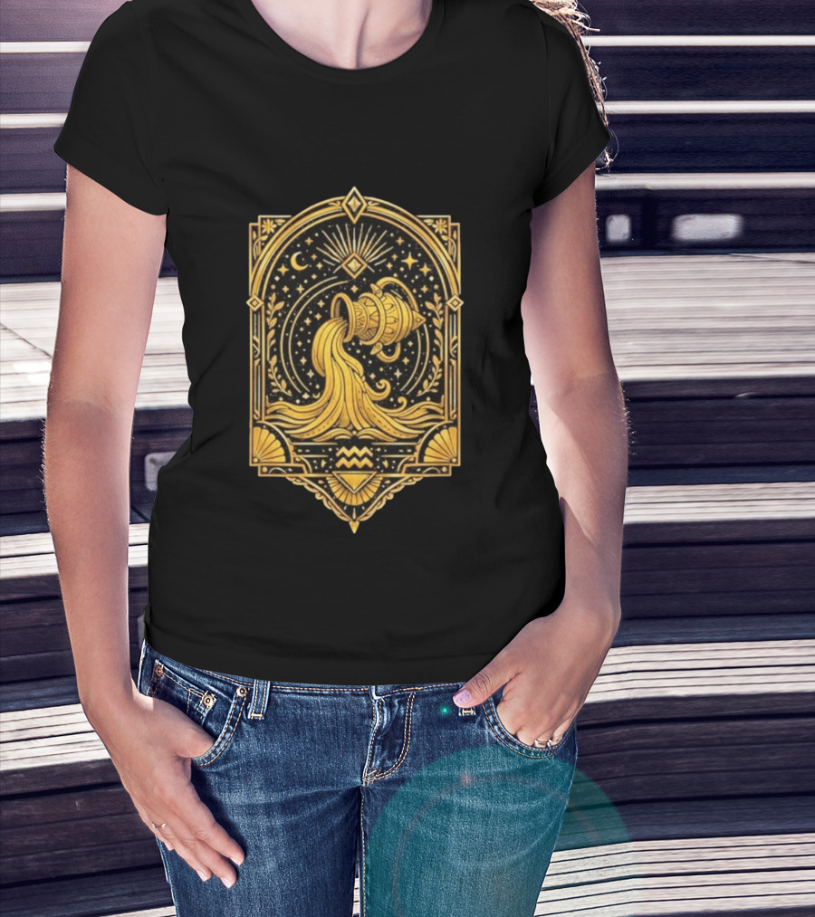 Aquarius Zodiac Golden Celestial Water Bearer T-Shirt