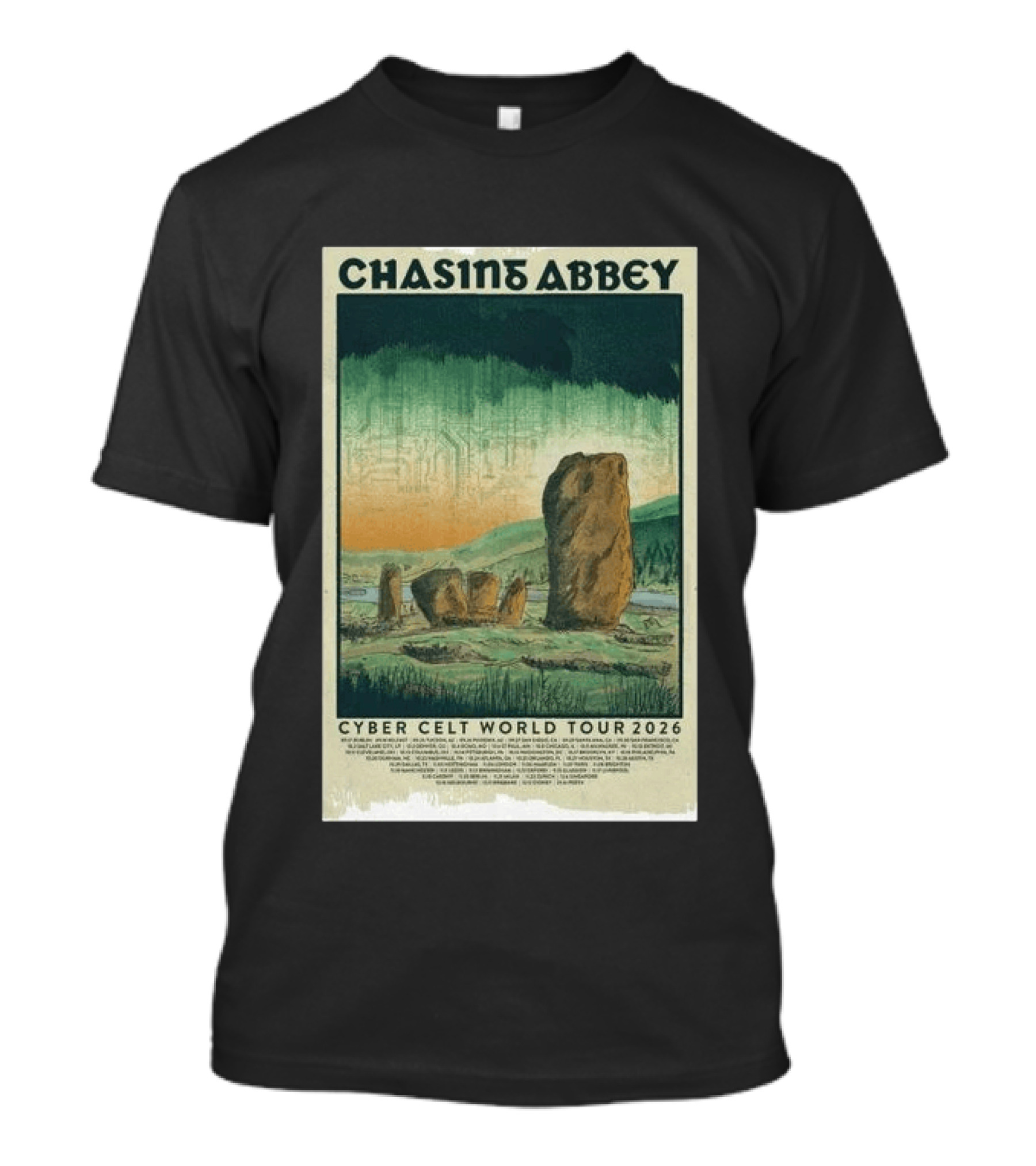 Chasin Abbey Cyber Celt World Tour 2026 Stone Circle Landscape T-Shirt