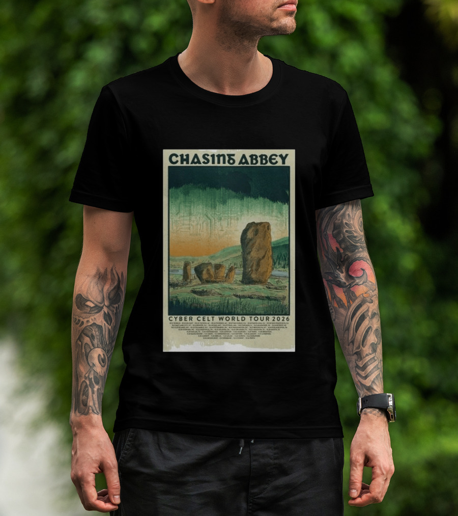 Chasin Abbey Cyber Celt World Tour 2026 Stone Circle Landscape T-Shirt
