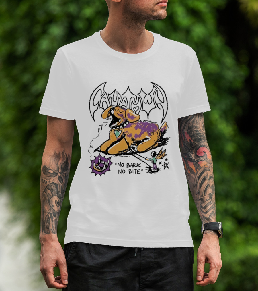Cautown No Bark No Bite Dog Streetwear Alternative Heart Collar And Star T-Shirt