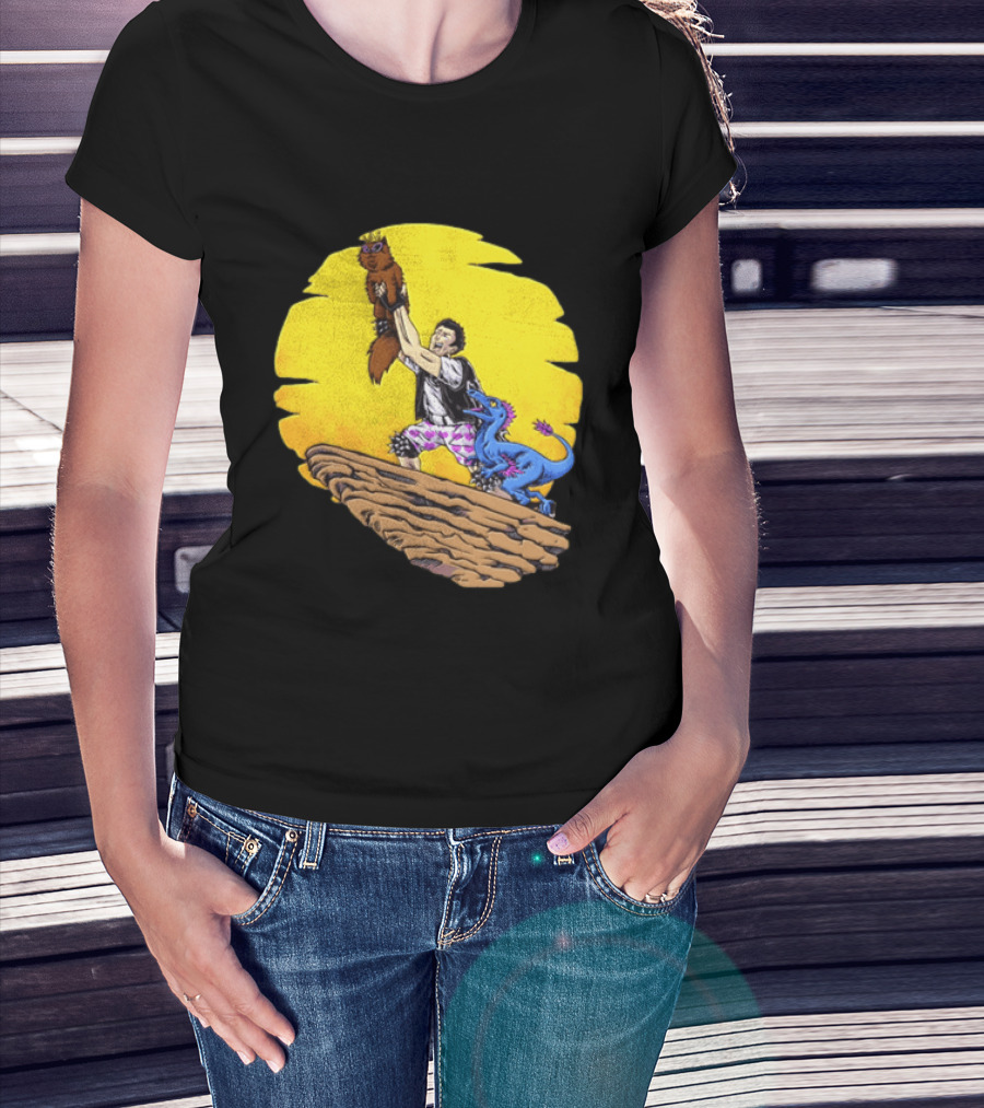 Randy Marsh Holding Cat With Blue Dinosaur Scene T-Shirt