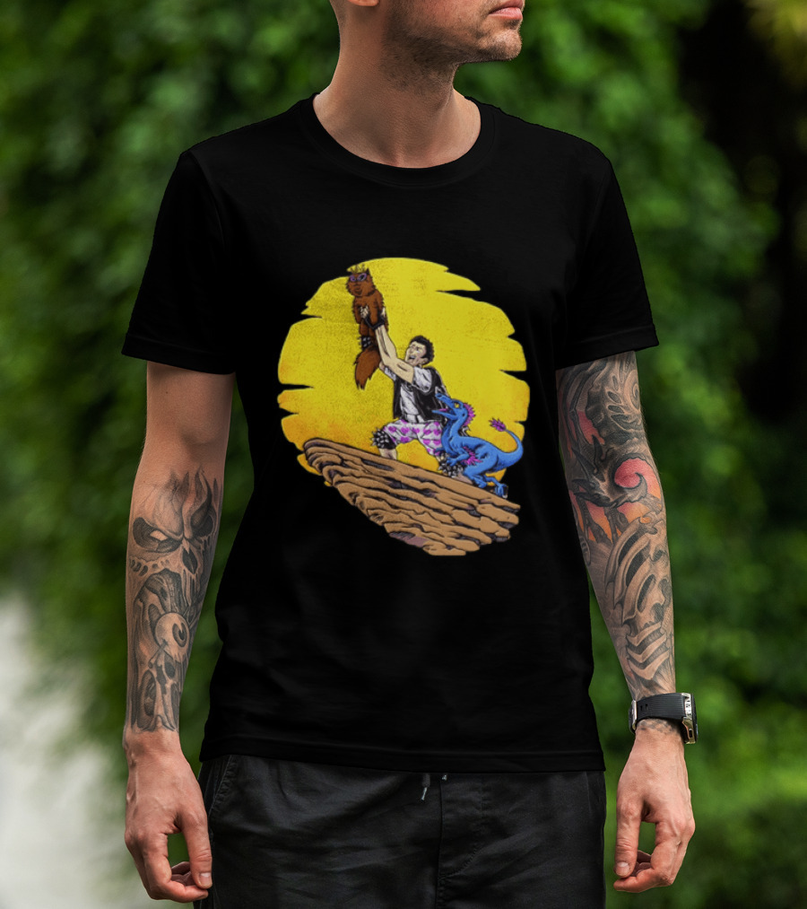 Randy Marsh Holding Cat With Blue Dinosaur Scene T-Shirt