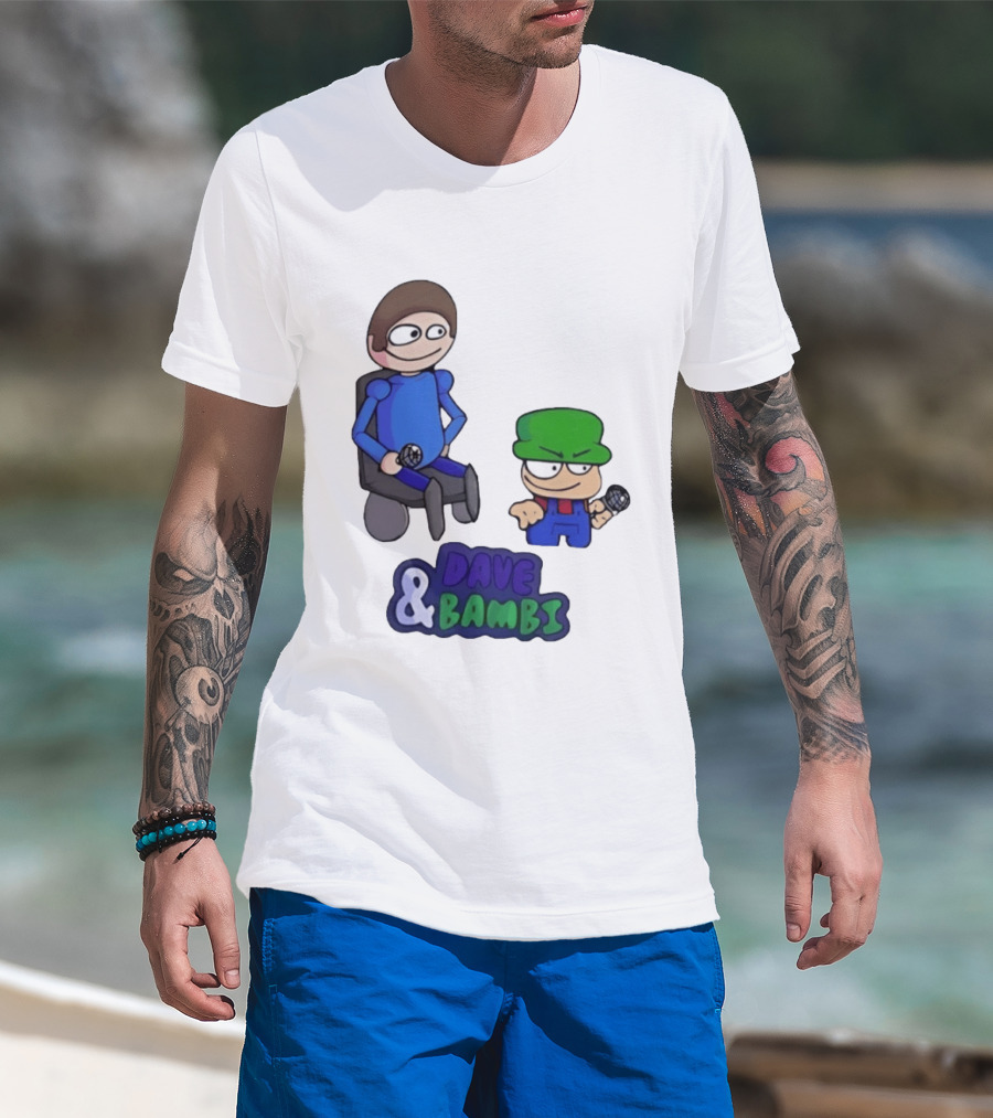 Friday Night Funkin Dave And Bambi Characters With Microphones T-Shirt