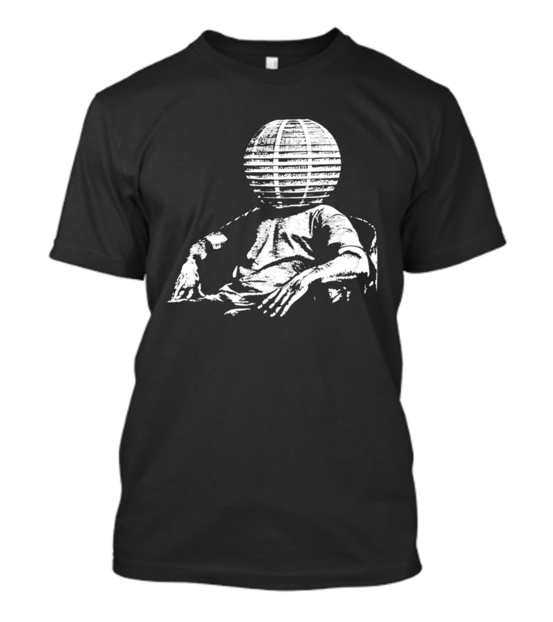 Sure, Here's A New Title For The : "Surreal Distressed Globe Head Sitting Figure T-Shirt