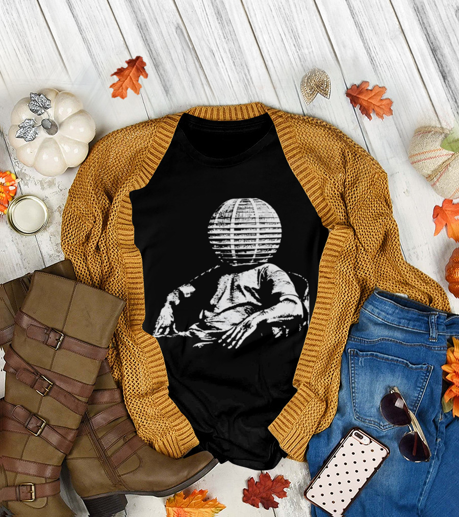 Sure, Here's A New Title For The : "Surreal Distressed Globe Head Sitting Figure T-Shirt