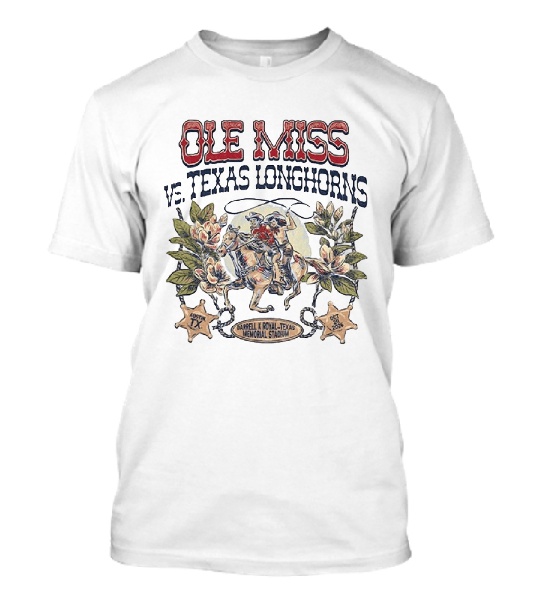 Ole Miss Rebels Vs Texas Longhorns 2026 Game Day Darrell K Royal Texas Memorial Stadium Austin TX October T-Shirt