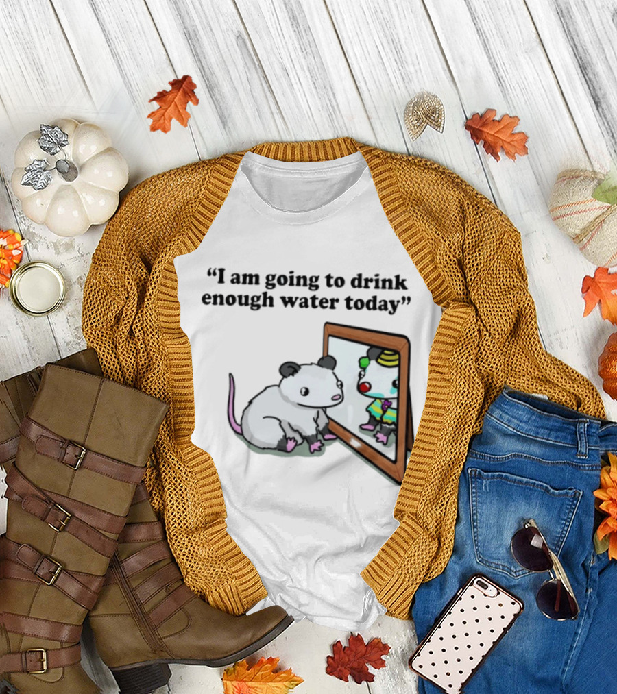 Opossum Affirmation Reflection I Am Going To Drink Enough Water Today T-Shirt