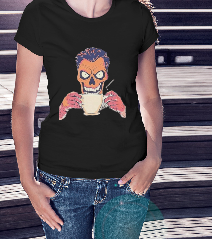 Skull Drink Coffee Skeleton Comic Unique T-Shirt
