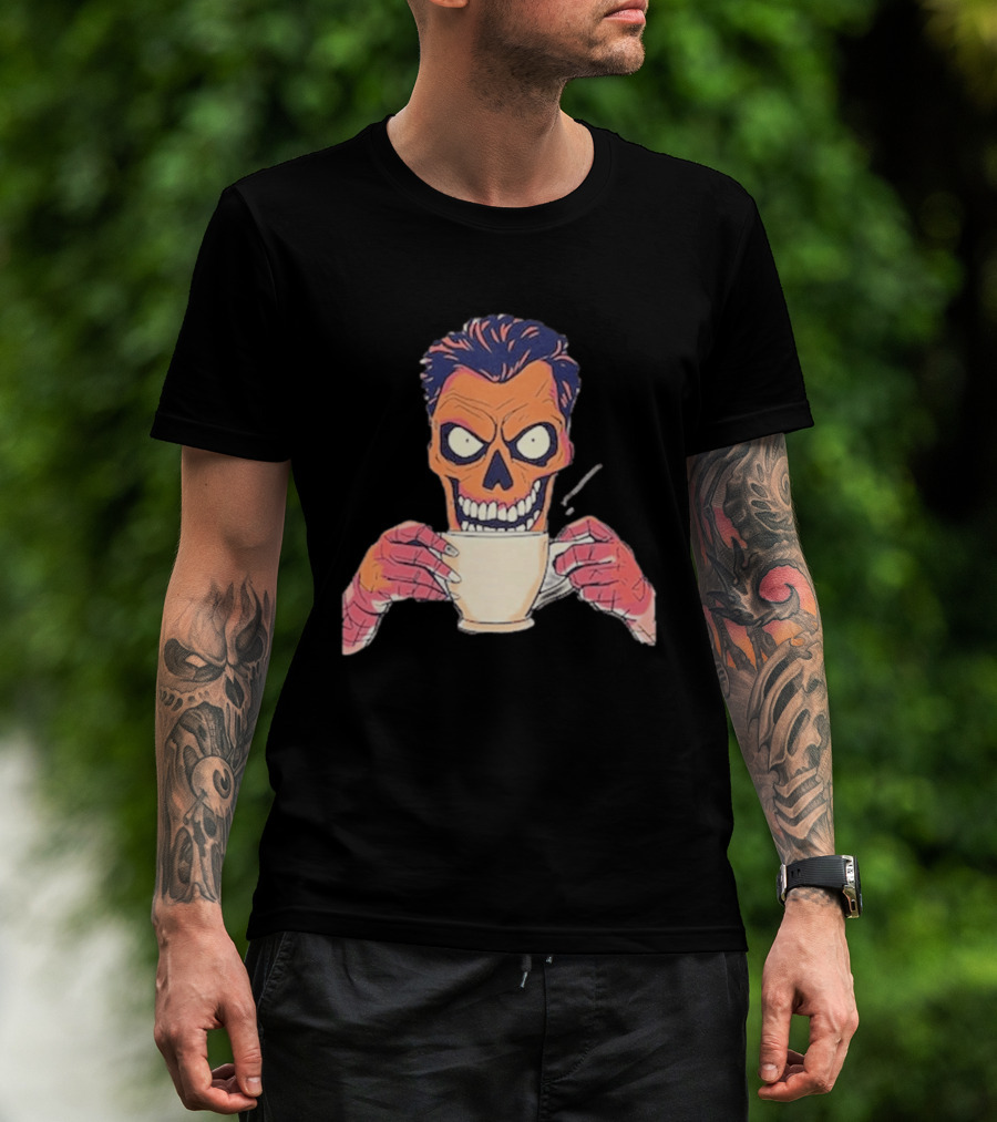 Skull Drink Coffee Skeleton Comic Unique T-Shirt