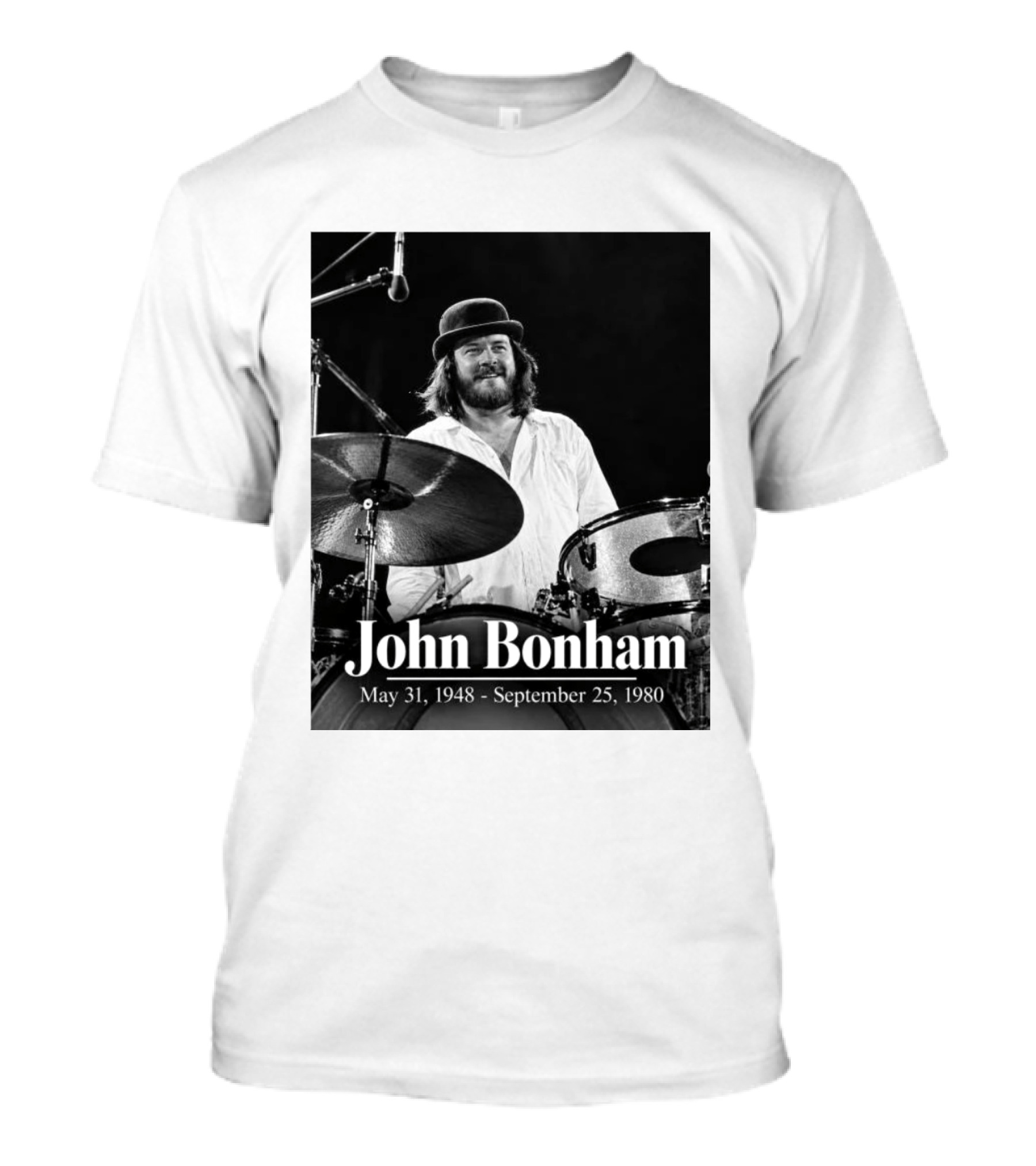 John Bonham May 31 1948 September 25 1980 Drummer Tribute Black And White Photo T-Shirt