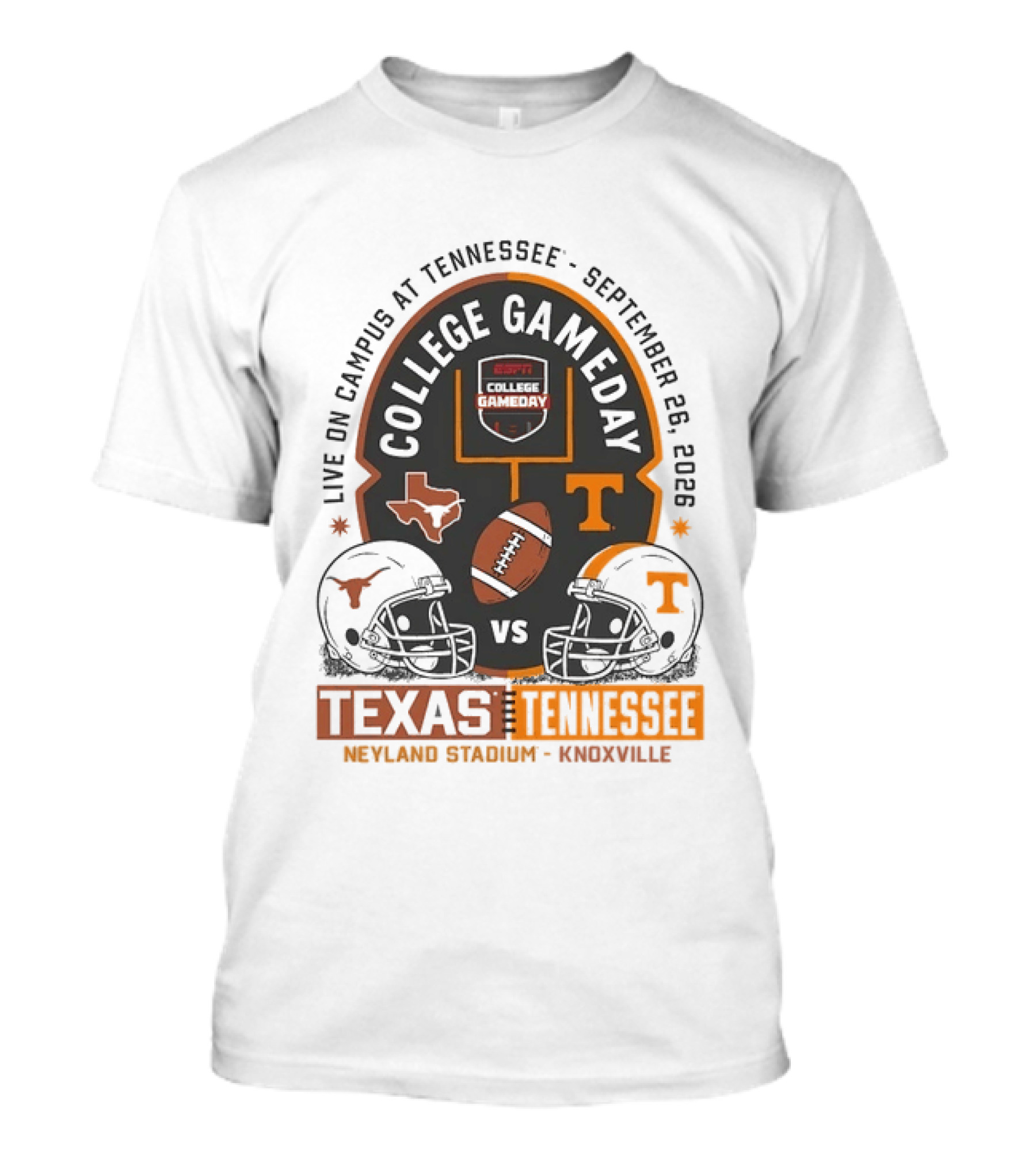 Live On Campus ESPN College GameDay Texas Vs Tennessee Neyland Stadium September 26 2026 T-Shirt