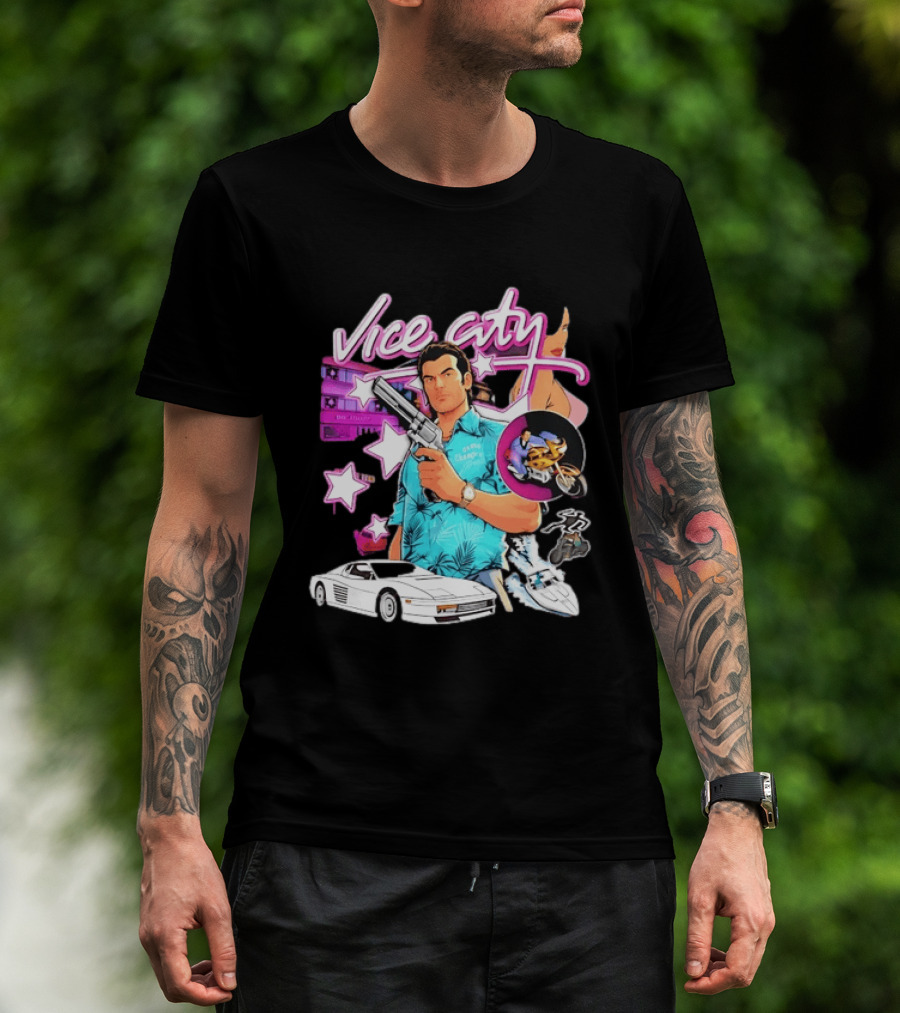 Grand Theft Auto Vice City Tommy Vercetti Retro Neon Style Gaming T-Shirt