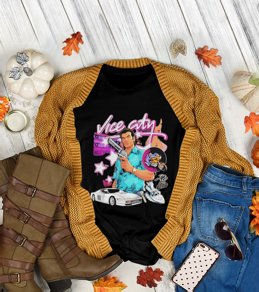 Grand Theft Auto Vice City Tommy Vercetti Retro Neon Style Gaming T-Shirt
