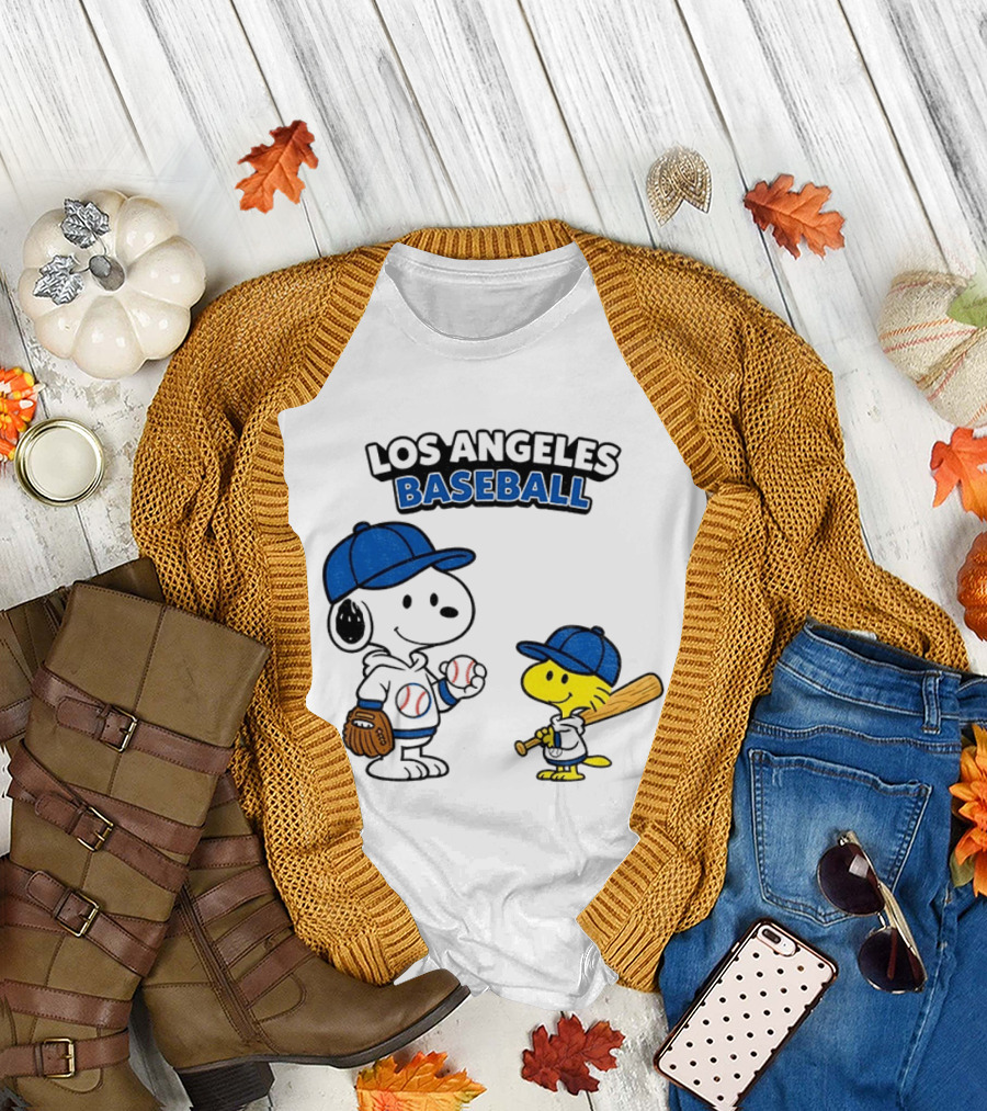 Snoopy Woodstock Los Angeles Baseball Peanuts Cartoon MLB T-Shirt