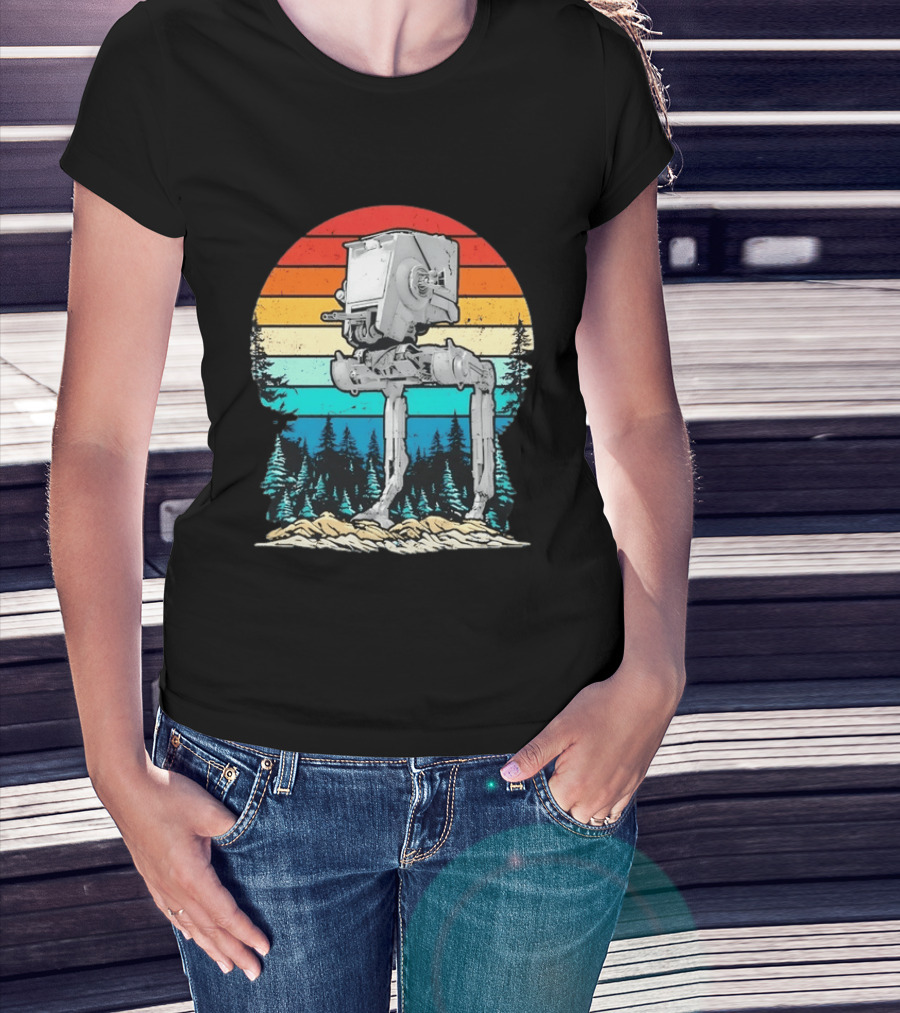 Star Wars AT ST Walker Retro Sunset And Pine Forest Scene T-Shirt