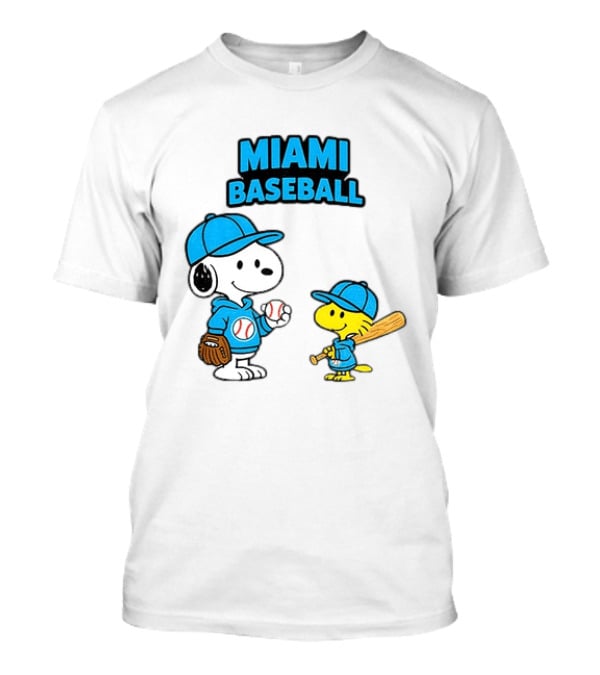 Snoopy Woodstock Miami Baseball Peanuts Cartoon MLB T-Shirt