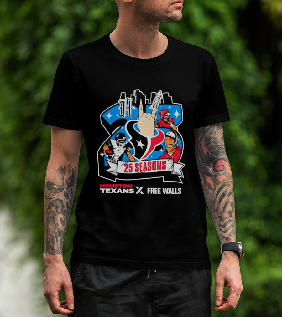 Houston Texans 25 Seasons Collaboration Free Walls Celebration T-Shirt