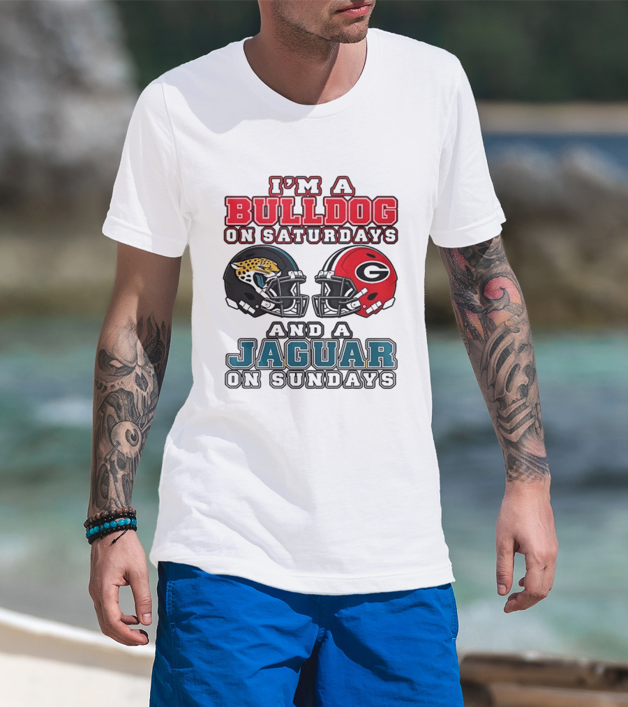 I'm A Bulldog On Saturdays Georgia Bulldogs And A Jaguar On Sundays Jacksonville Jaguars T-Shirt
