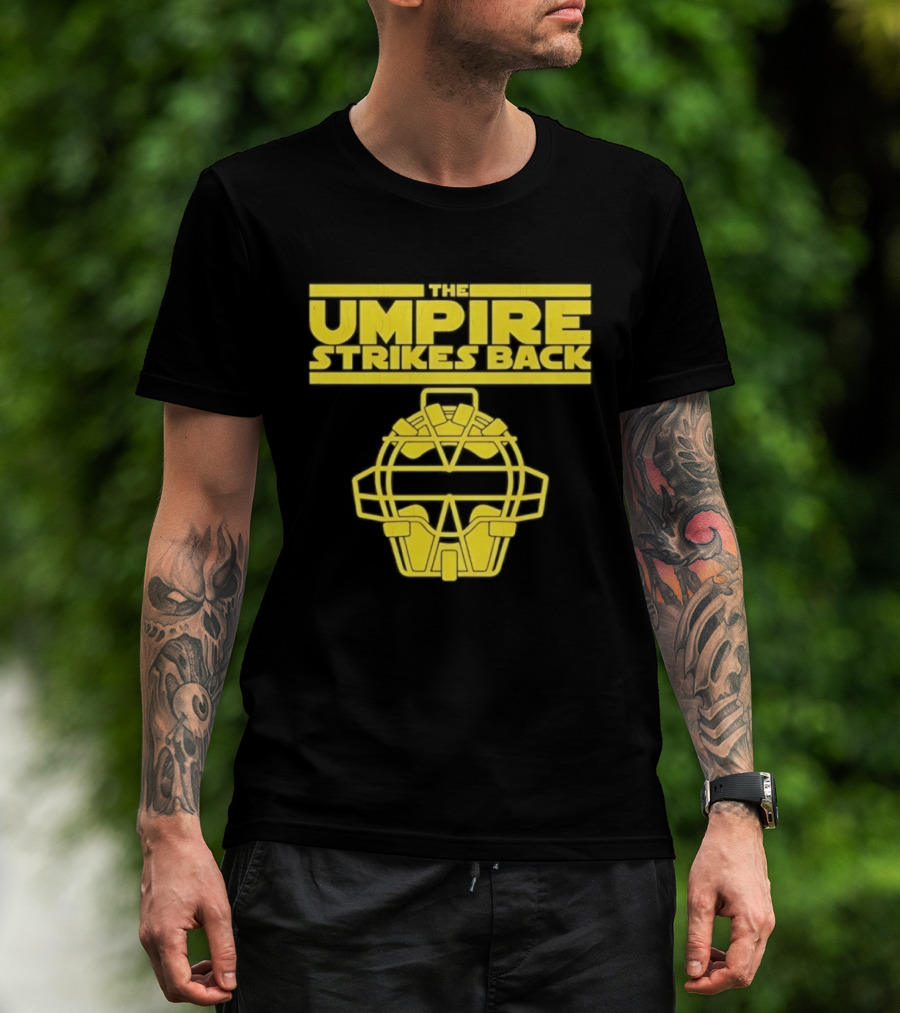 The Umpire Strikes Back Baseball Umpire Mask Retro Yellow T-Shirt