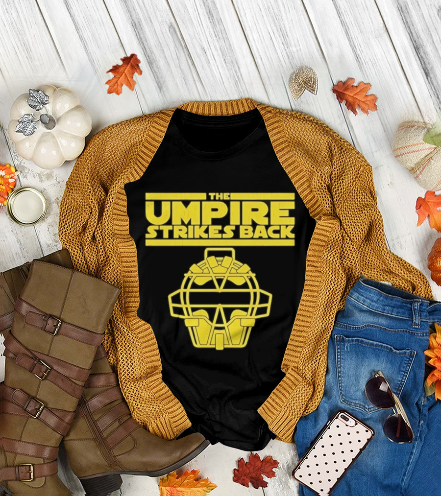 The Umpire Strikes Back Baseball Umpire Mask Retro Yellow T-Shirt