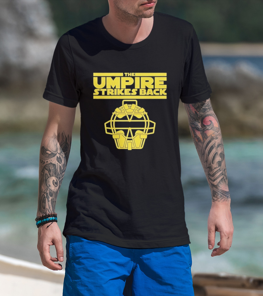 The Umpire Strikes Back Baseball Umpire Mask Retro Yellow T-Shirt