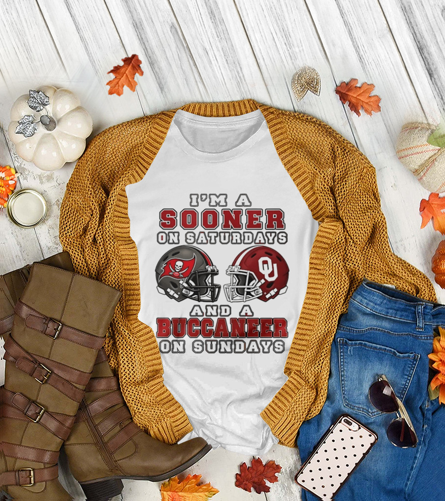 I'm A Sooner On Saturdays And A Buccaneer On Sundays Football Helmets T-Shirt