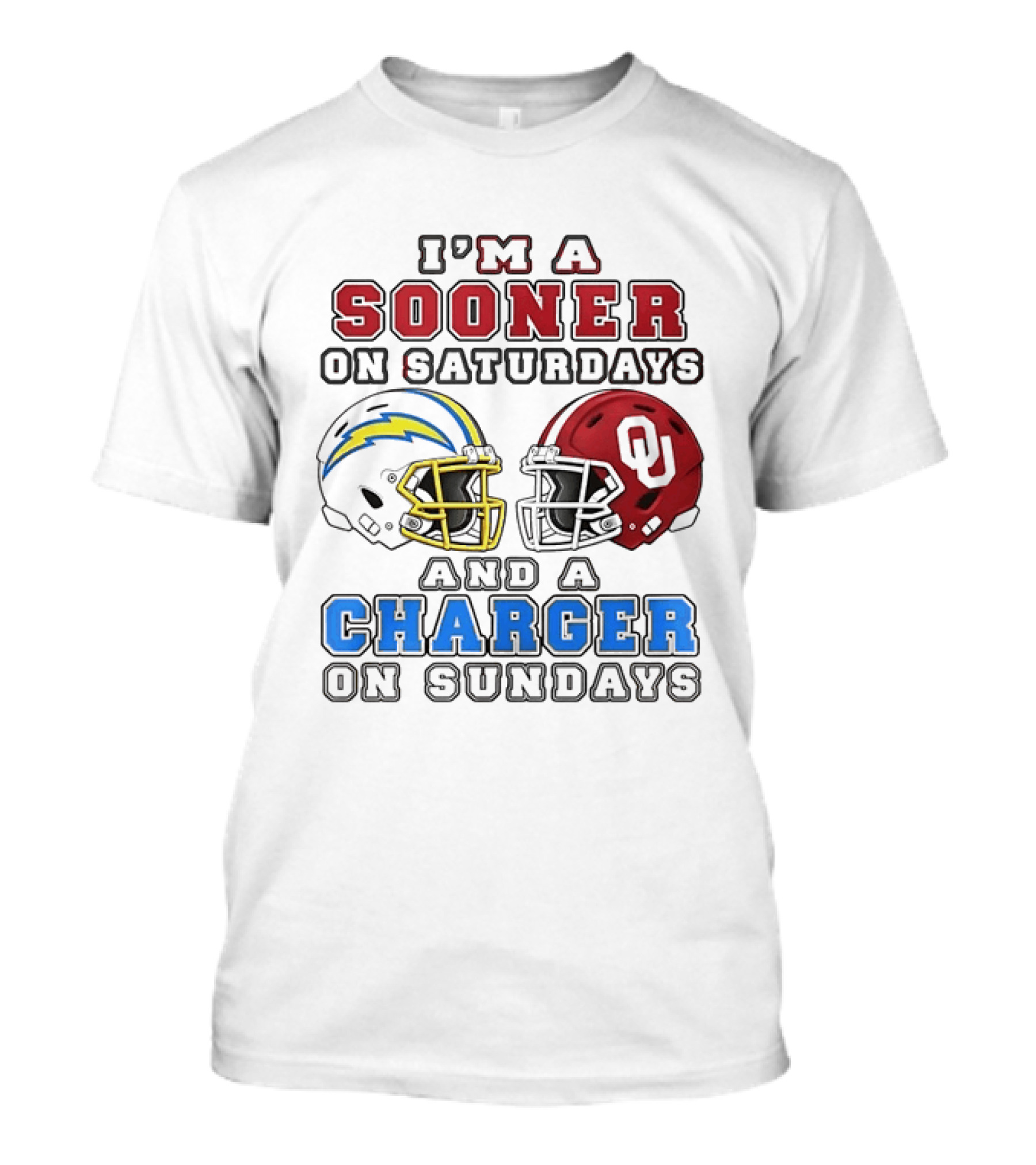 I'm A Sooner On Saturdays And A Charger On Sundays Football Helmets T-Shirt