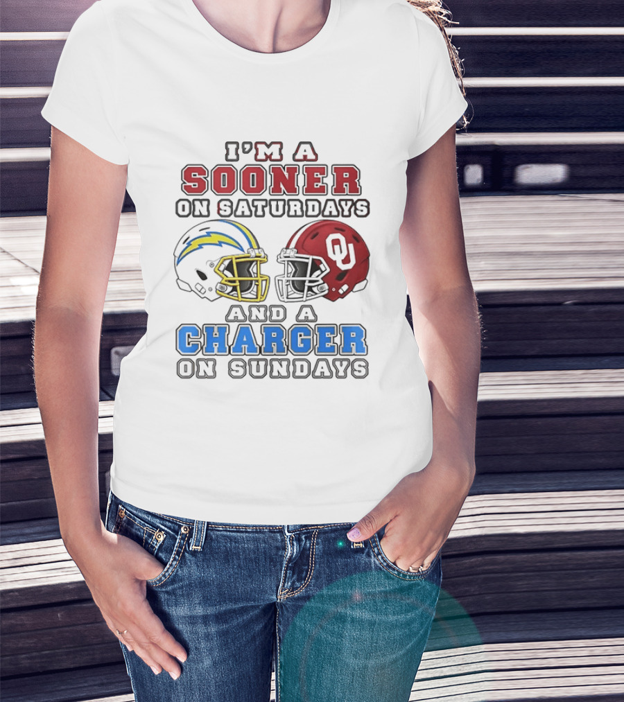 I'm A Sooner On Saturdays And A Charger On Sundays Football Helmets T-Shirt