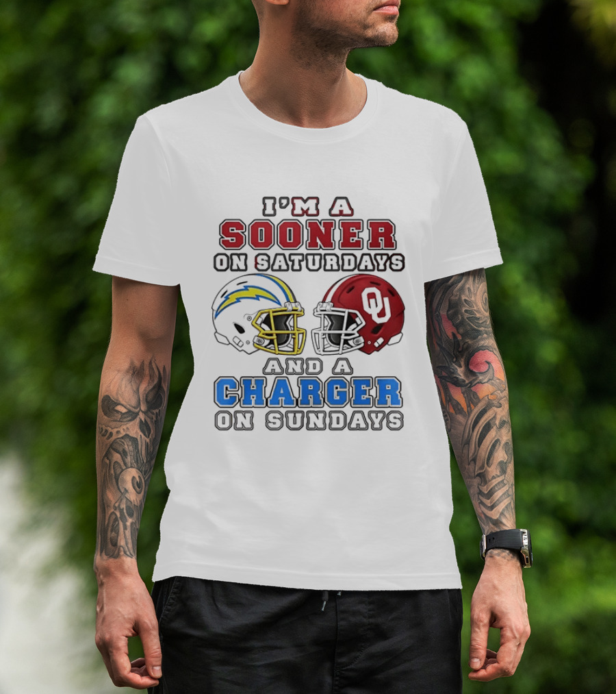 I'm A Sooner On Saturdays And A Charger On Sundays Football Helmets T-Shirt