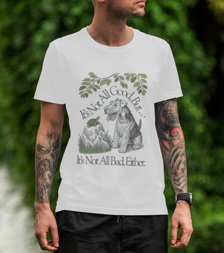 It's Not All Good But It's Not All Bad Either Dog And Turtle Under Yellow Leaves T-Shirt
