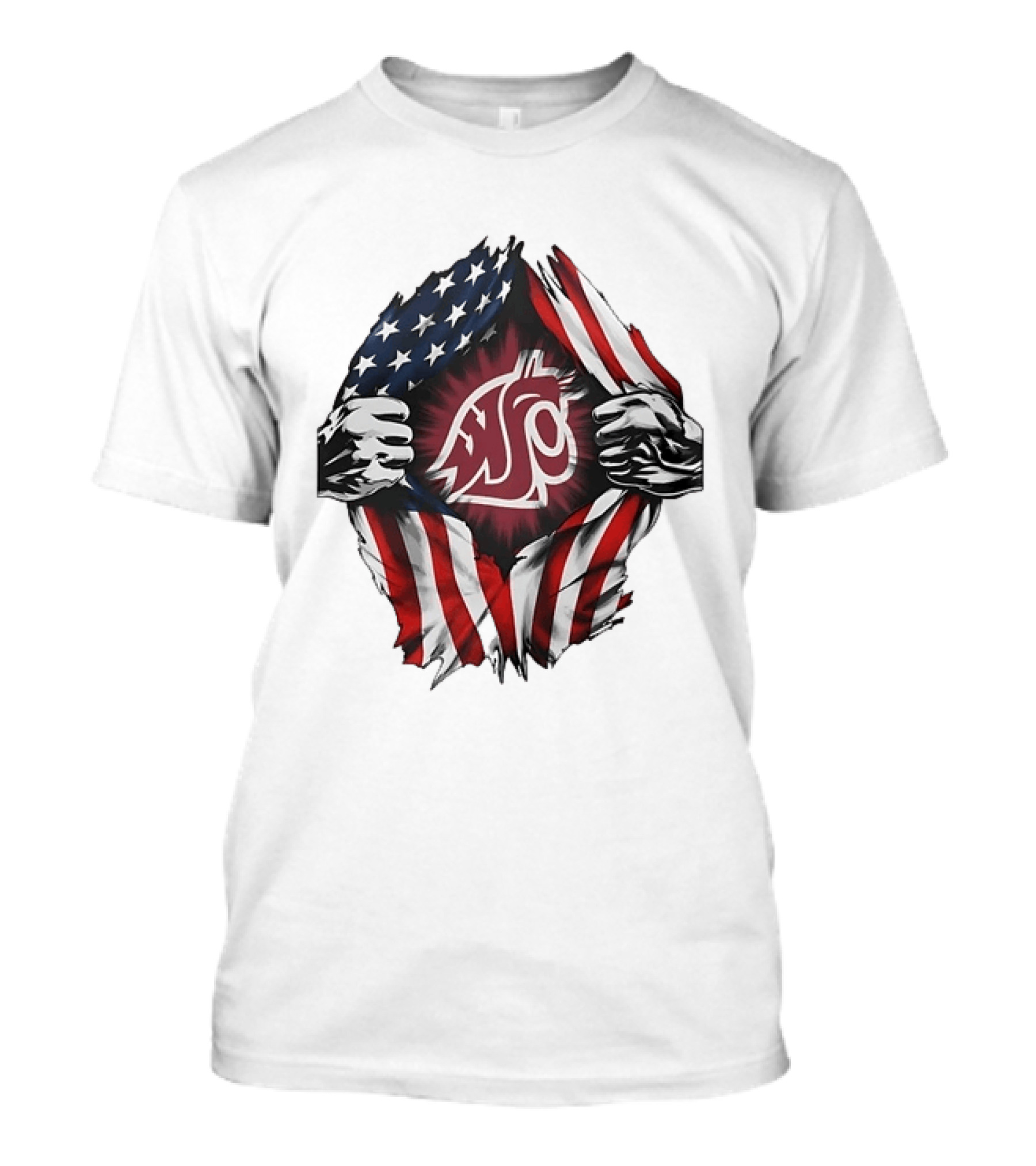 Washington State University Cougars American Flag Ripped Chest T-Shirt
