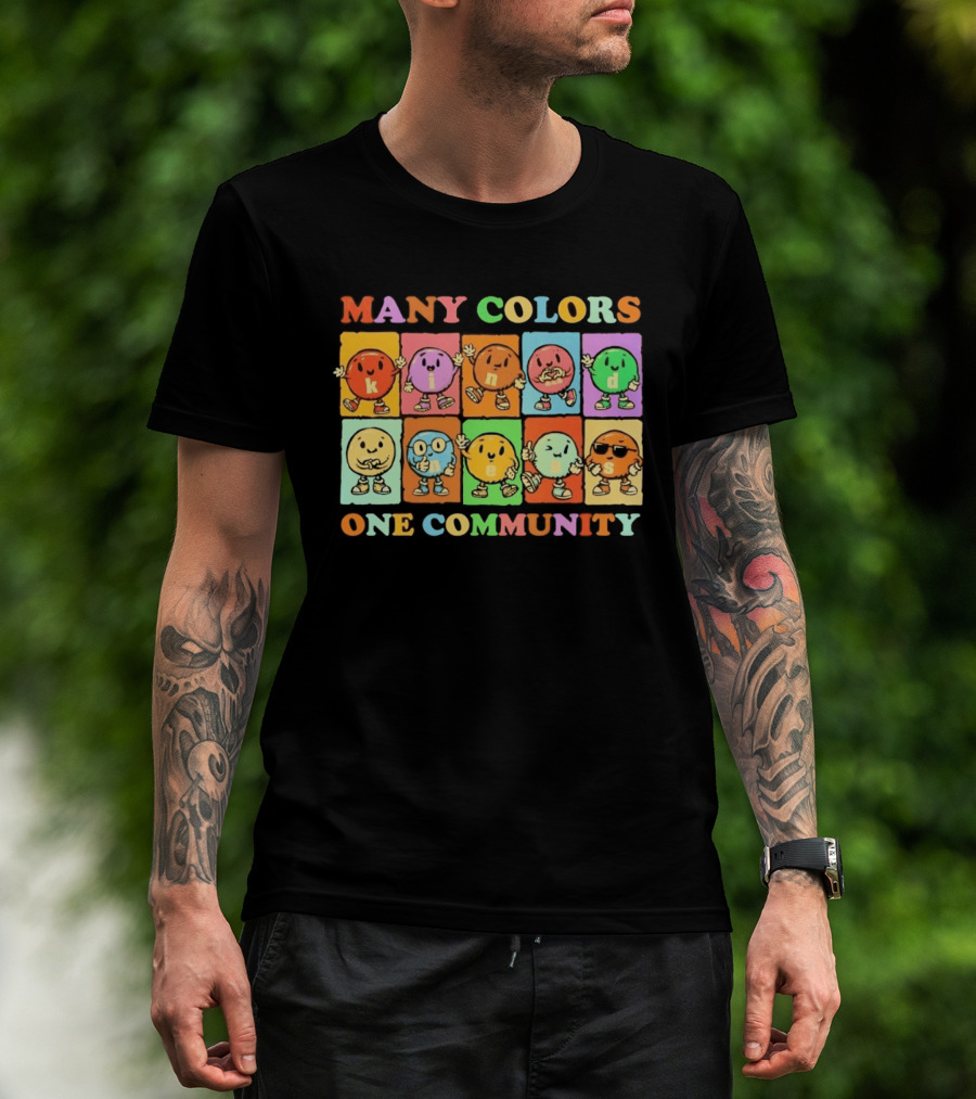 Many Colors Kindness One Community Cartoon Characters T-Shirt