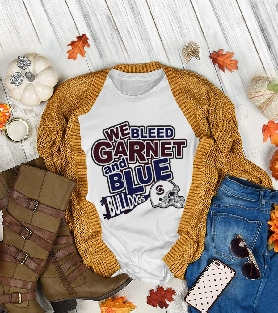 We Bleed Garnet And Blue Bulldogs South Carolina State Football T-Shirt