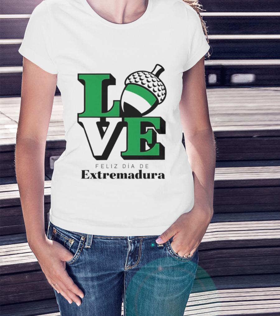 Love Feliz Día De Extremadura Acorn Icon Spain Celebration T-Shirt