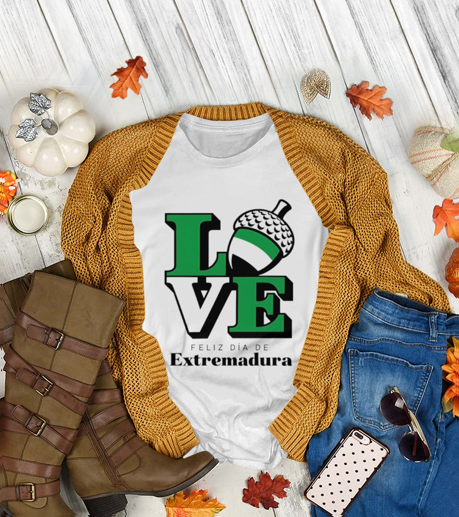 Love Feliz Día De Extremadura Acorn Icon Spain Celebration T-Shirt