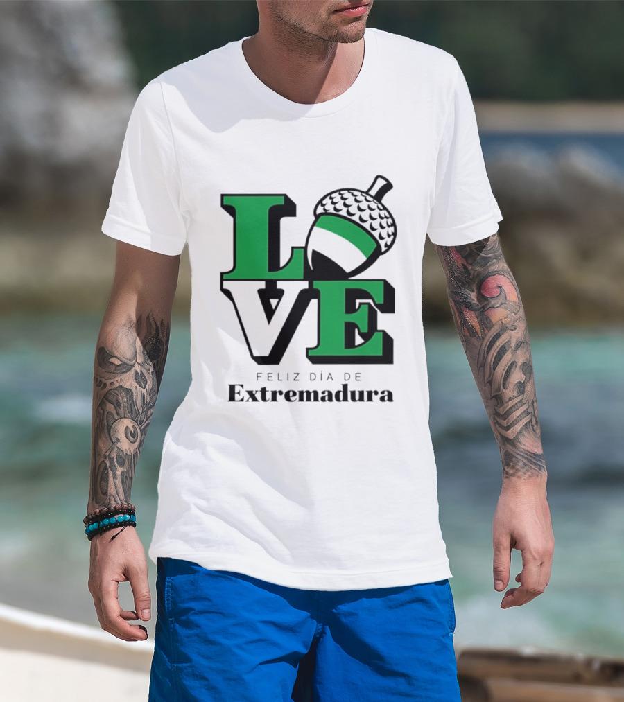 Love Feliz Día De Extremadura Acorn Icon Spain Celebration T-Shirt