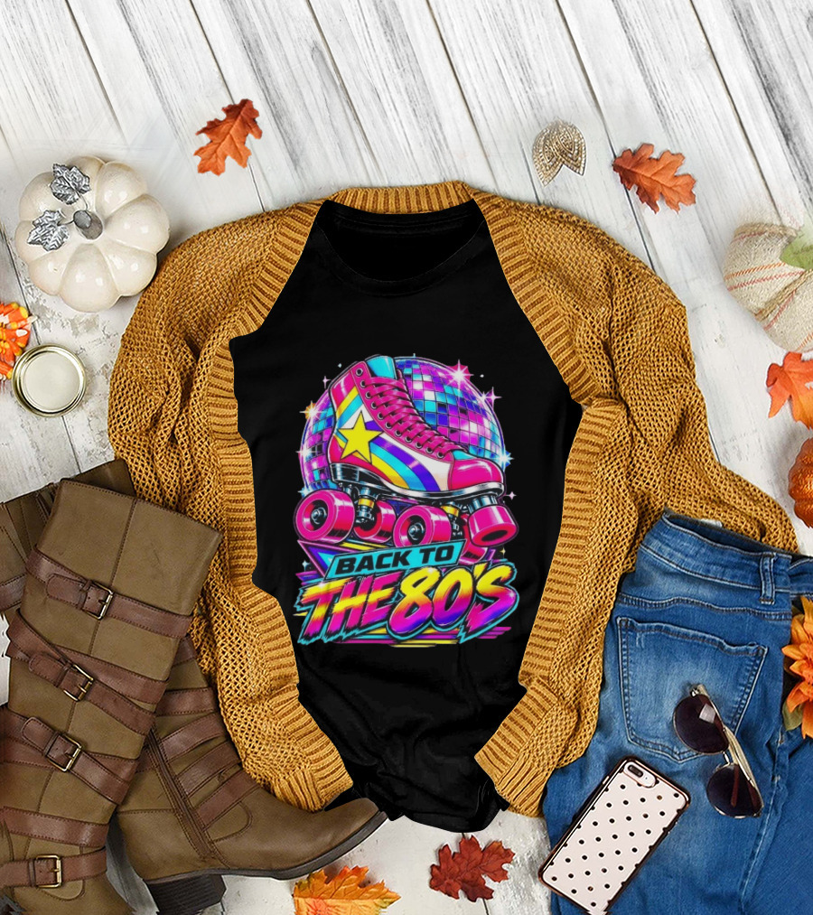 Back To The 80's Roller Skate Disco Vibrant Retro Starburst T-Shirt