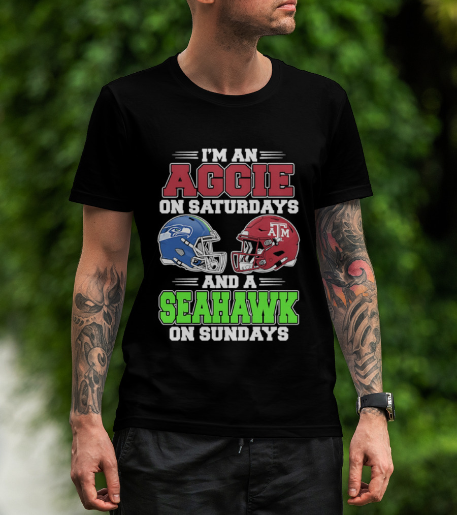 I'm An Aggie On Saturdays And A Seahawk On Sundays Football Helmets T-Shirt