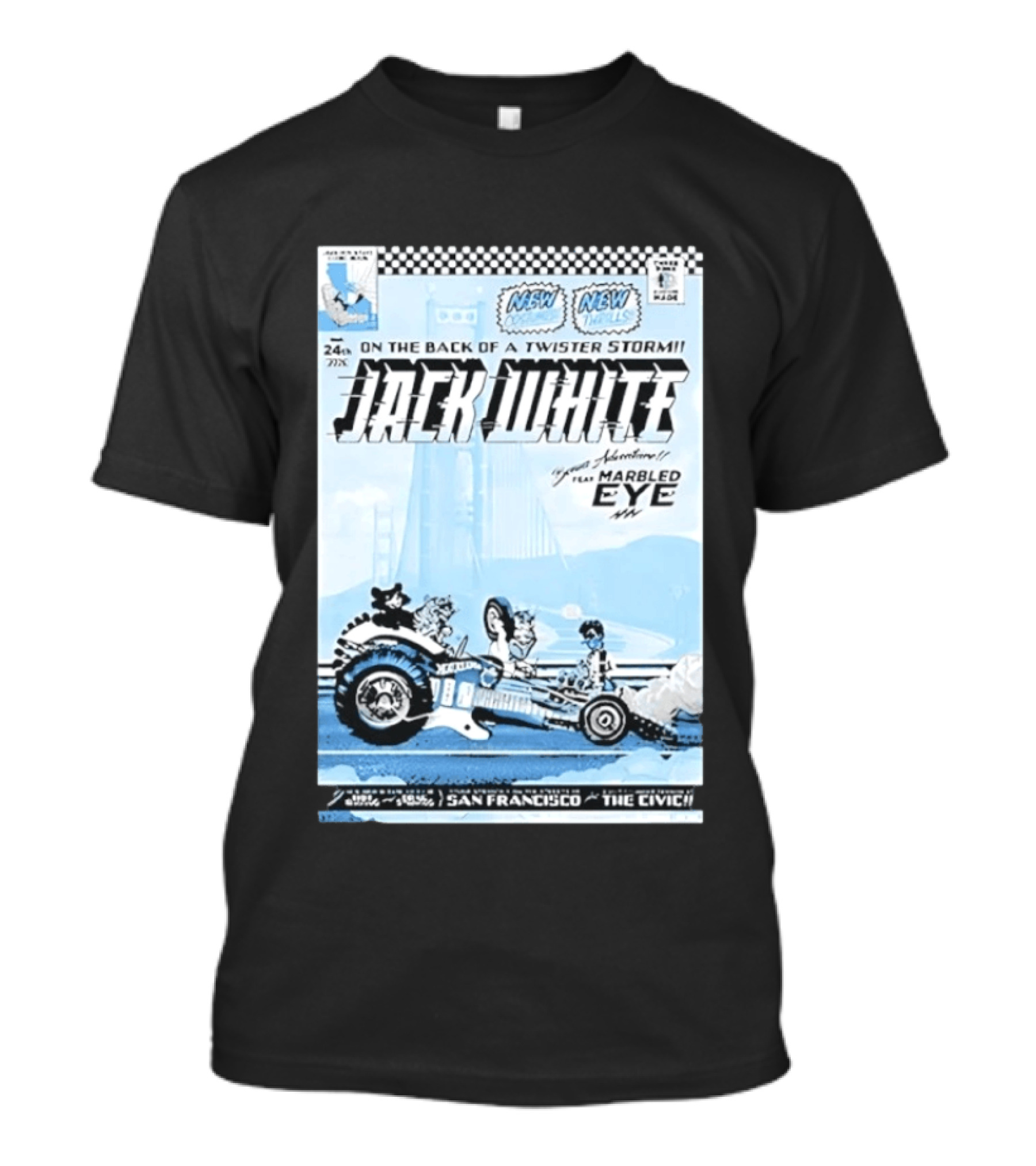 Jack White Twister Storm SF Comic Book Adventure Featuring Marbled Eye San Francisco The Civic T-Shirt