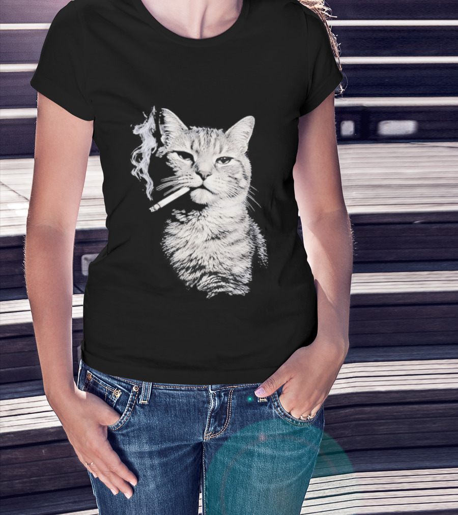 Tabby Cat Smoking Cigarette Animal T-Shirt