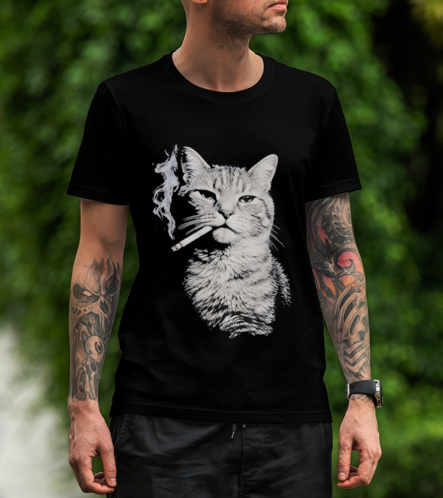 Tabby Cat Smoking Cigarette Animal T-Shirt