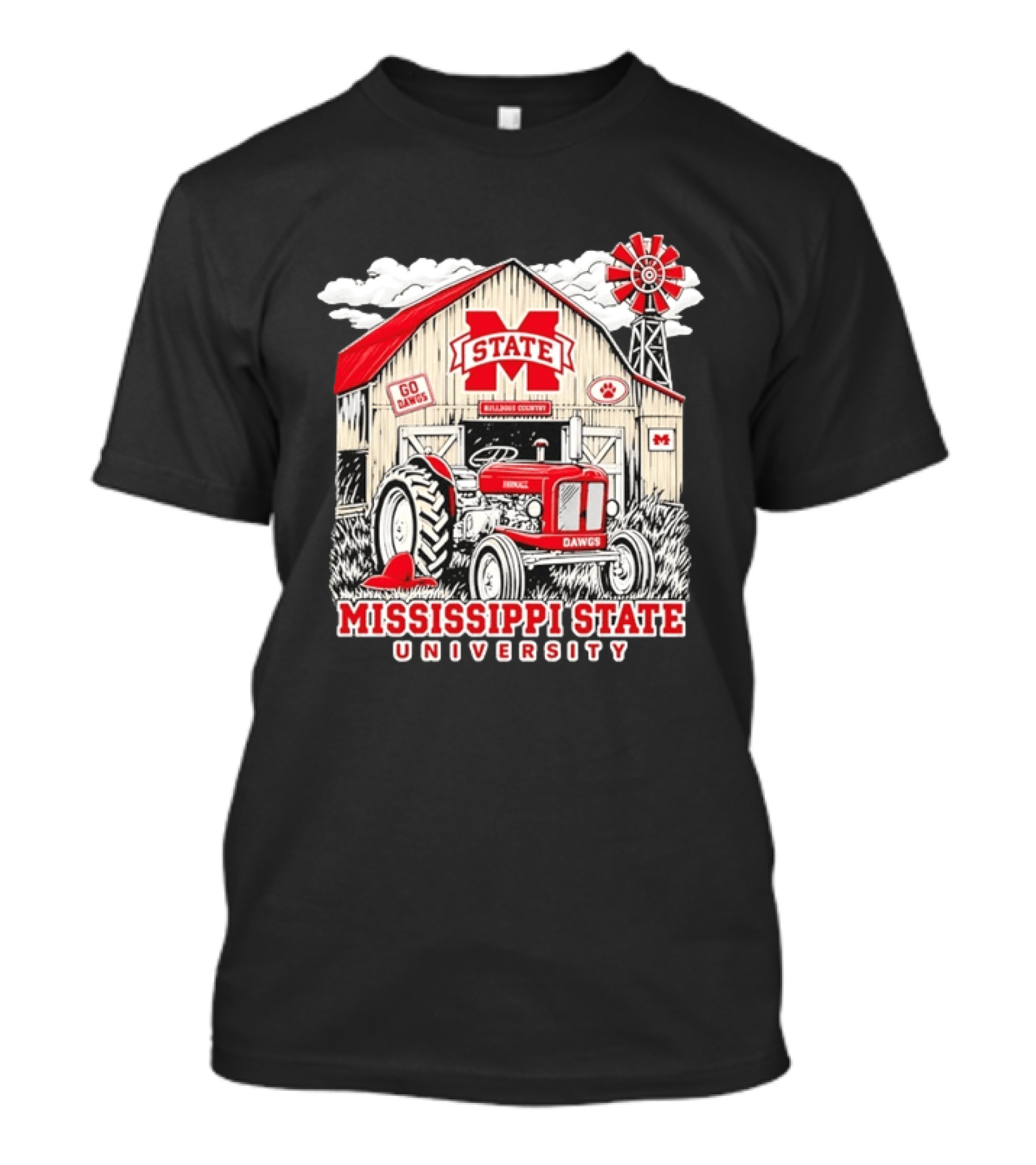 Mississippi State University Bulldogs Country Farmall Tractor Barn With Go Dawgs And Windmill T-Shirt