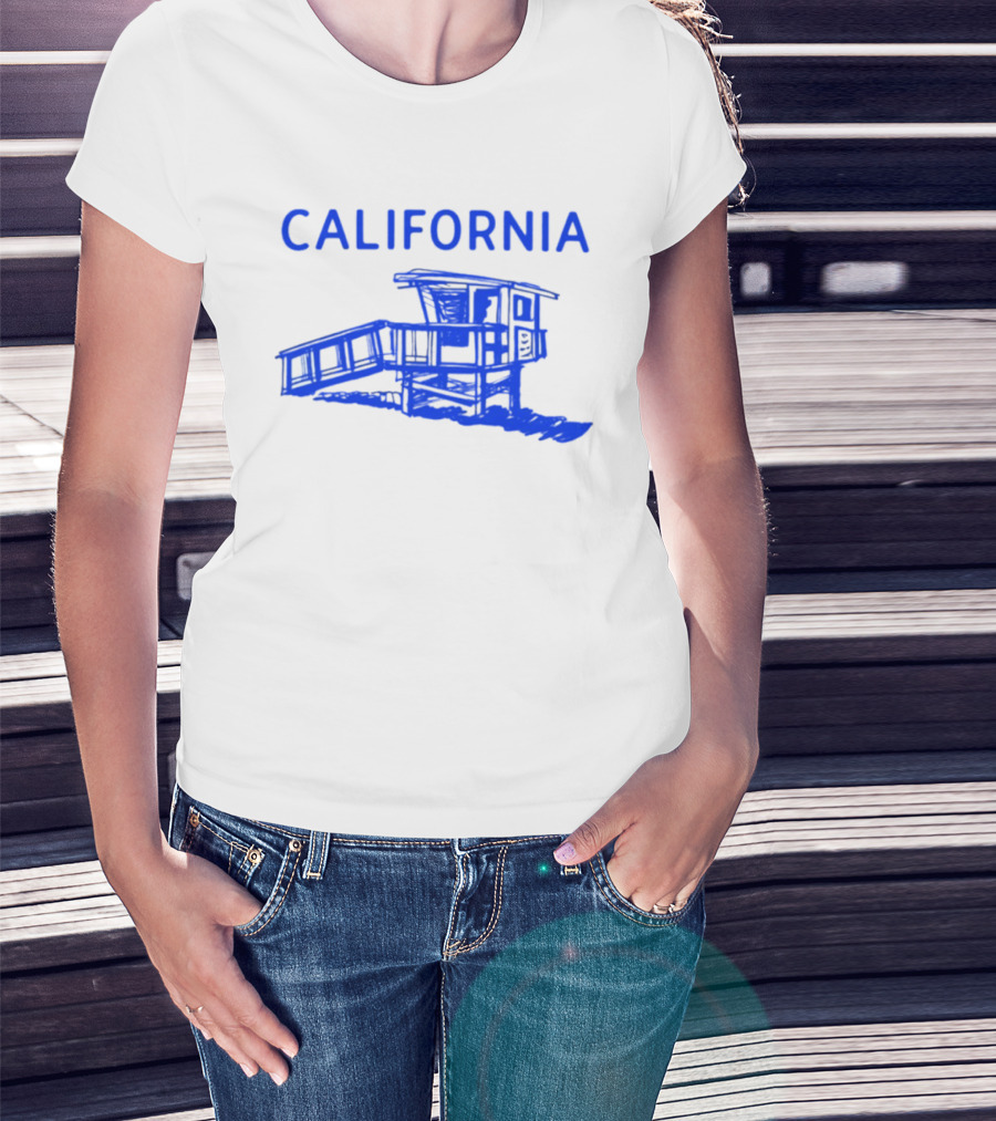 California Beach Sketch Lifeguard Tower T-Shirt